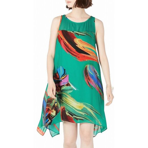 SIGNATURE Dresses & Skirts - SIGNATURE Womens Green Sleeveless Below The Knee Hi-Lo Evening Dress Petites 4P